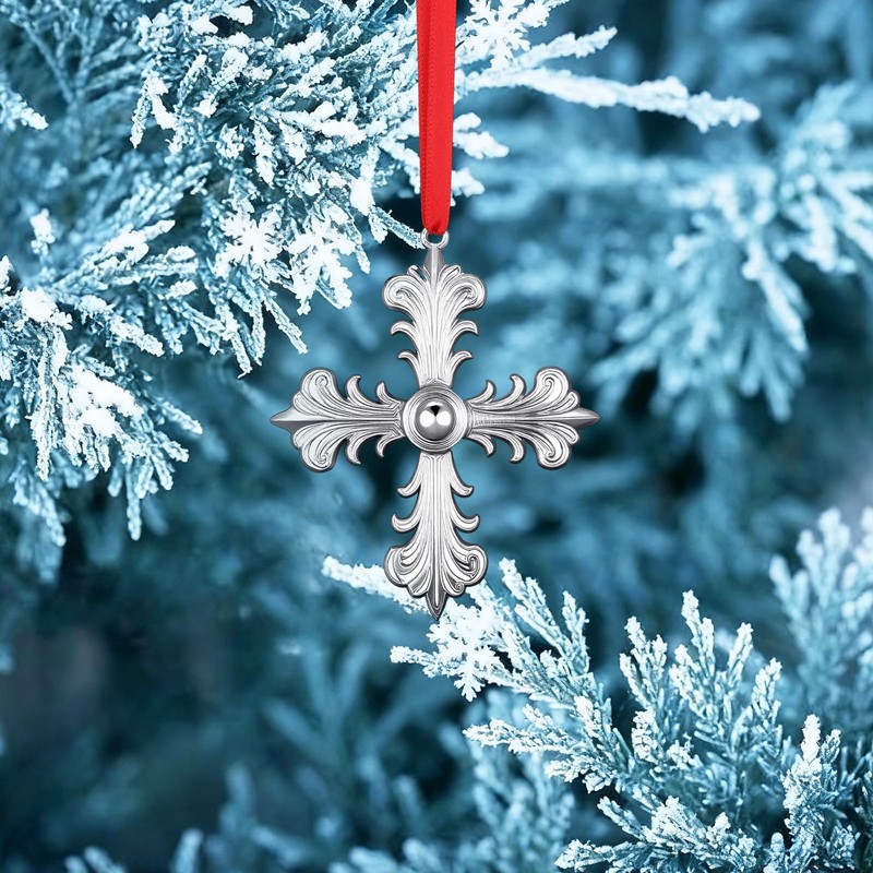 Hicarer 1 Set Metallic Cross Tree Ornaments with Christmas Gift
