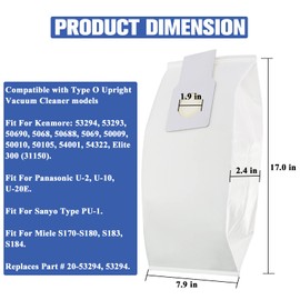 53294 Type O HEPA Cloth Vacuum Bags Replacement for Kenmore Upright Vacuum Cleaners, 6 Pack