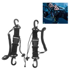 Heavy-Duty Scuba Lanyard Set (2-Pack) | Quick-Release Coiled Leash for Underwater Cameras/Lights | Corrosion-Proof Clip & Webbing Strap