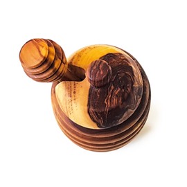 Verano Spanish Ceramics Tunisian Olive Wood Honey Drizzler & Pot with Lid - Sustainably Sourced - Home Dining Room Table Kitchen Restaurant Café Bar - 12cm