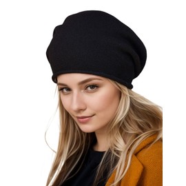 Prettystern Rolled Edge Women's Casual Cashmere Beanie Hat, black