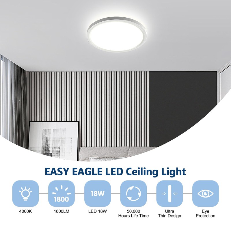 EASY EAGLE LED Ceiling Light, Flat, Round Ceiling Light, 4000