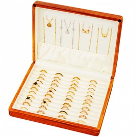 LIBOLXSP Ring Organizer Display Case, Soild Wood Cufflink Box with Velvet Lining, Wooden Jewelry Case for Rings Earrings Cuff link Stackable Vintage Gift for Men Women - Beige
