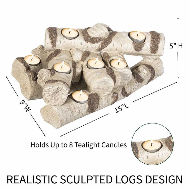Plow & Hearth Faux Birch Wood Resin Logs Candle Holder