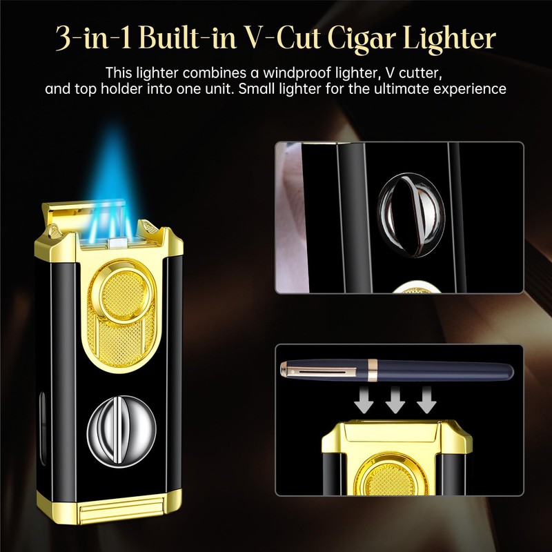 SORMWITT Triple Torch Lighter - Lighter with V Cut Cutter,Holder