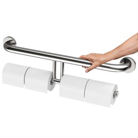 Chrome Double Toilet Paper Holder w/Safety Bar 24 inch, Zepolu 2-in-1 Assist Bar Balanced Support Handle, Stainless Steel Handrail Wall Mounted Bathroom Toilet Grab Bar for Senior Elderly Handicap