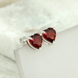 1.75 Cts 925 Sterling Silver Red Garnet Stud Earrings For Women, Sterling Silver Red Stone January Birthstone Stud Earrings Jewelry Gift For Mom Wife Sister Girlfriend