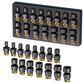 Crosstar 15-Piece Swivel Socket Set - 3/8" Drive Universal Impact Sockets (8-22mm) Metric, 6-Point CR-MO Steel, EVA Foam Organizer | Flexible Wobble Design for Tight Spaces