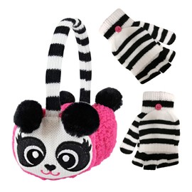 PEAK 2 PEAK Boys and Girls Animal Winter Earmuff and Cut Finger Gloves with Cover Set, Age 4-7 (Panda Earmuff)