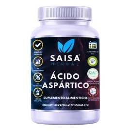Ácido Aspártico | 100 Cápsulas | Saisa Herbal | Suplemento Alimenticio | Calidad Premium | Energía, Vitalidad y Apoyo Muscular