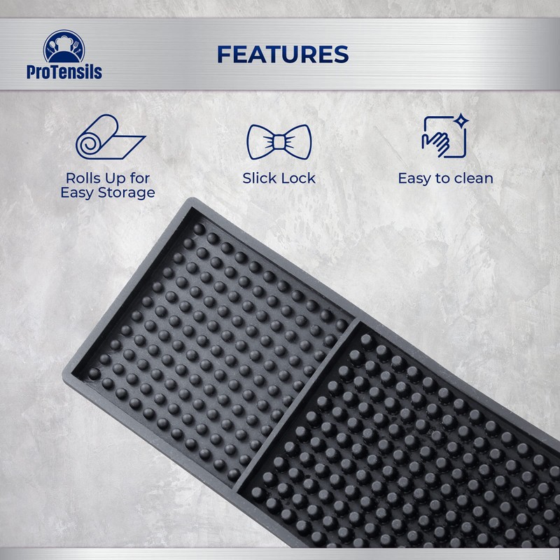 ProTensils Rail Bar Mat 23" x 3.25" Black Rubber Bar