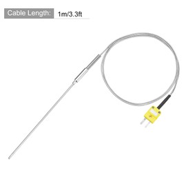 sourcing map K Type Thermocouple with Plug, Meter Temperature Sensor Probe -50 to 1100°C(-58 to 2012°F) Stainless Steel, 2x200mm 3.3ft Wire