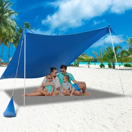 RUNBOW Beach Shade Canopy, Pop Up Sun Shade Tent with 2 Aluminum Poles, 8 X 8FT Portable Sun Shelter for Beach, Camping Trips, Fishing, Backyard or Picnics