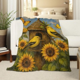 Manta de girasol Goldfinch, mantas de franela para regalos para niños y niñas, adultos, cálida y acogedora manta suave para sofá, cama, decoración de habitación, 50 x 60 pulgadas