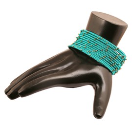 Touchstone "Silk Thread Bangle Collection Indian Bollywood Handcrafted Faux Silk Thread Exotic Look Golden Beads Aqua Blue Designer Bangle Bracelets Set of 12 for Women.