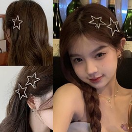 Hair Clip, Bangs Clip, Star-Shaped, Flower Shape, Sparkling, Hair Ornament, Hair Clip, Metal Hair Pin, Rhinestone, Women's, Wedding, School Entrance Ceremony, Graduation, Girls, Cute, Accessory, 2