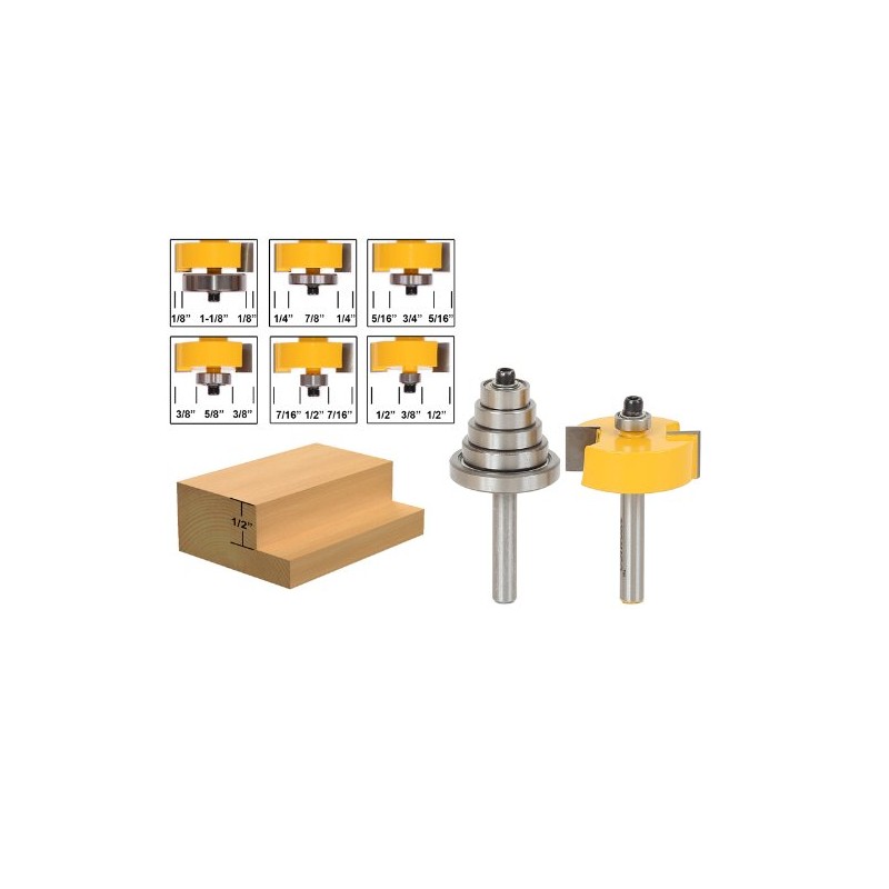 YONICO Rabbet & Bearing Router Bit Set 1/2-Inch Height with