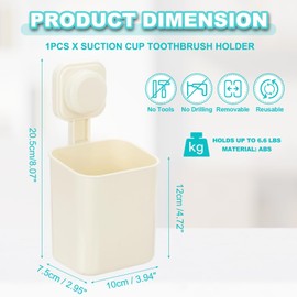 uxcell 1Pcs Suction Toothbrush Holder, 4" x 8" Wall Mounted Shower Caddy Organizer Cup for Tooth Brush, Toothpaste, Razors in Bathroom, Kitchen(Cream White)