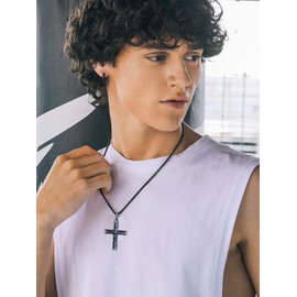 Swordgod Black Abalone shell Cross Necklace for Men Women S925 Sterling Silver Cool Cross Pendant Gothic Black Jewelry Anniversary Christmas Birthday Gifts for Him Boyfriend Her Girlfriend
