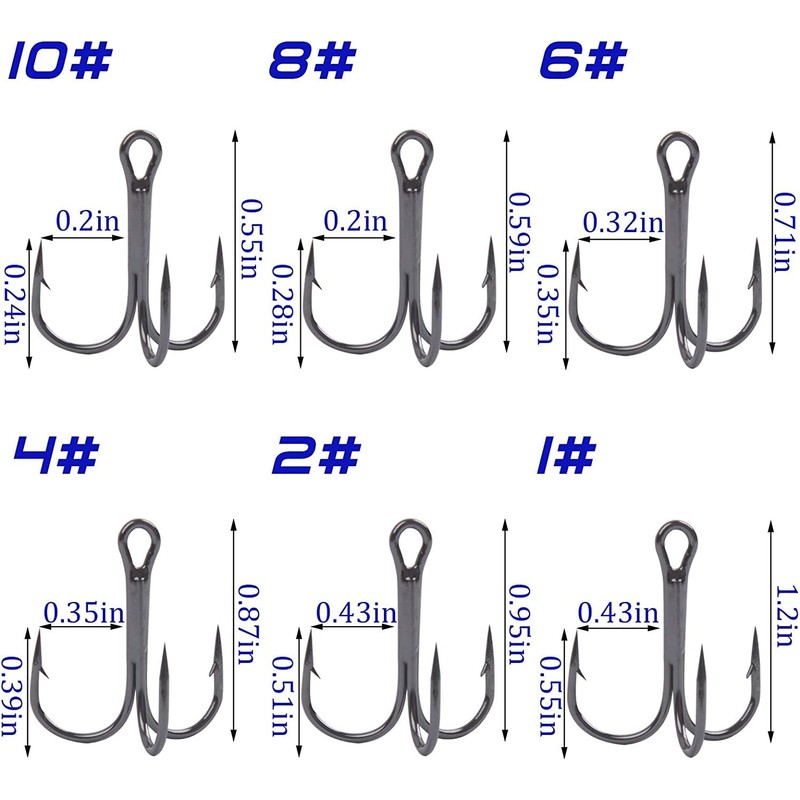 180pcs/Box Treble Fishing Hooks Sharp Round Bend Treble Hooks Strong