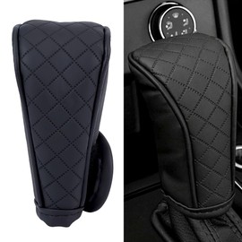 CALFOVERA Black Gear Knob Covers PU Leather Waterproof Non Slip Dustproof Soft Breathable Universal Auto Gearshift Knobs Stick Protector Cover for Car Vehicle Interior Decoration Accessories