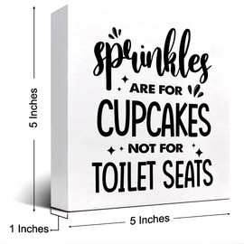 z-crange Sprinkles are for Cupcakes not for Toilet Seats Wood Box Sign Decor Desk Sign,Funny Bathroom Sayings Wooden Box Block Sign for Home Office Bathroom Toilet Shelf Table Decor Decorations