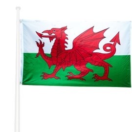 KliKIl Galles Flag 90 x 150 cm - Welsh Flag Fan Item Weatherproof Welsh National Flag with Brass Eyelets Bright Colours and UV-Resistant for Outdoor Use Galles