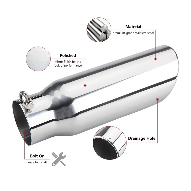 LCGP 3 Inch Inlet Exhaust Tip,3" x 4" x 12",Bolt