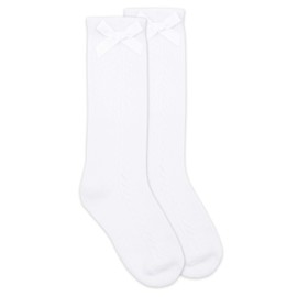 Jefferies Socks Girls' Pointelle Bow Knee High Socks 1 Pack, White, X-Small
