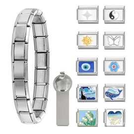 papasgix - Juego de pulseras italianas con Brascelet inicial, varios dijes y herramientas de apertura, 9 mm modulares italianos, eslabones hechos a mano, joyería de regalo, Diamante