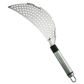 Tegg Crescent Pot Strainer Stainless Steel Grease Pasta Strainer Insert Drainer with Handheld for Different Pot Pan Kitchen Tool