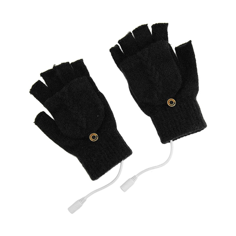 USB Heated Gloves Full Half Fold Back Warm Heated Winter