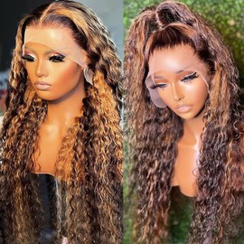 HILYN Highlight Brown Lace Front Wig Curly Glueless Lace Front Wigs for Black Women Synthetic Heat Resistant Fiber Hair Wigs 26 Inch