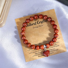 MAIBAOTA Red Jasper Bracelet for Women 8 mm Red Beaded Bracelet Crystal Gemstone Love Heart Bracelet Jewelry Gifts