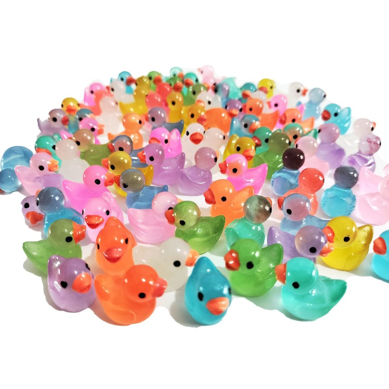 Cidinge 60 Pcs Mini Resin Ducks Luminous Tiny Ducks Miniature
