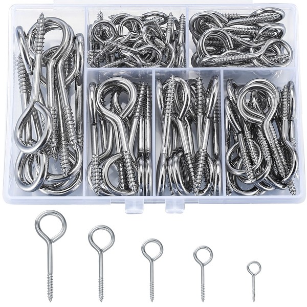 SZSLMY Pack of 105 Eye Bolts, Screw Eyes, Screw Hooks,