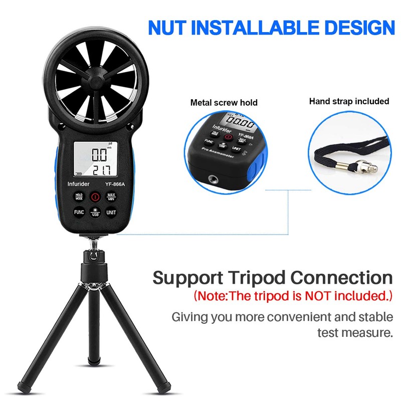 INFURIDER YF-866A Handheld Anemometer Digital Wind Speed Meter Gauge Wind