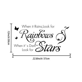 "When it Rains,Look for Rainbows,When It's Dark Look for Stars." Quote Wall Decal Inspirational Quote Sticker Art Lettering Saying Home Decoration for Bedroom Living Room