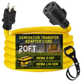 Tellegloww 20 FT 5-15P to L14-30R Adapter Cord Generator Transfer Switch, Generator House Inlet Box Adapter, 15Amp 3Prong 5-15 Male to 30Amp 4Prong L14-30 Locking Female, 10 AWG, ETL Listed