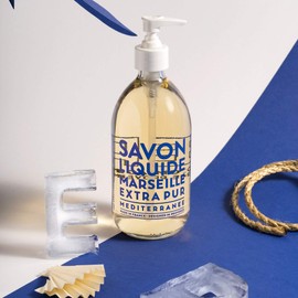 Compagnie de Provence Savon de Marseille Extra Pure Liquid Soap - Mediterranean Sea - 16.9 Fl Oz Glass Pump Bottle and 33.8 fl oz Plastic Bottle Refill