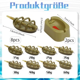 Snyvpra Method Feeder Set 8 x Fishing Feeder with Bait Shaper - 15 g 20 g 25 g 30 g 35 g 40 g 50 g 60 g Flat Method Feeder Carp Fishing Accessories Fishing Equipment