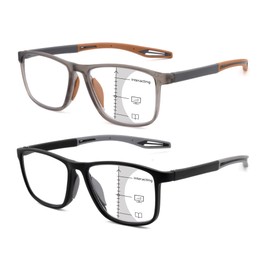 SOPHILY Progressive Multifocal Reading Glasses for Men Women Unisex Multifocus Mens Readers Sport Style Soft Silicone, Black + Grey Orange, +3.00