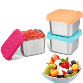 YMKWZ 3Pcs Stainless Steel Snack Containers Including Silicone Lids 6oz Snack Boxes Leakproof Stainless Steel Snack Container Dishwasher Safe Food Storage Box for Daycare School Office Travel