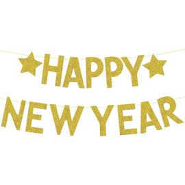 1Pcs 5M New Years Decorations 2026 Bunting Banner,Glitter Gold Happy New Year Banner Hanging Decorations for New Year's Eve Home Bar Office Indoor Party Supplies