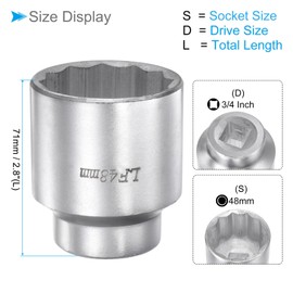 CoCud 12-Point Impact Socket, 3/4-Inch Square Drive 48mm Socket, Alloy Steel Spindle Axle Nut Impact Socket - (Applications: for Household Maintenance)