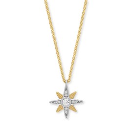 Engelsrufer Women's Necklace Gold-Plated Sterling Silver with Star Motif Pendant Bicolour - Set with 9 Zirconia Stones - Lobster Clasp - Nickel-Free, Sterling Silver, No Gemstone