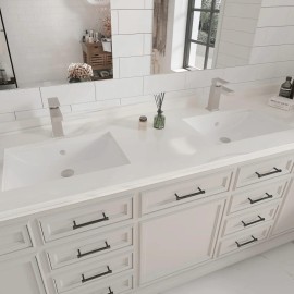 Solid Brass Single Handle Bathroom Faucet Modern Square Design Heavy Duty Vanity Pop-up Drain Water Supply Hoses Single FaucetColor: as Pic Color