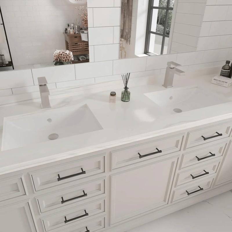 Solid Brass Single Handle Bathroom Faucet Modern Square Design Heavy