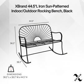XBrand 44.5" L Iron Sun-Patterned Seat for Two Indoor/Outdoor Rocking Bench, Durable Patio Glider Bench, Black