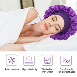 iLamvie Satin Hair Cap, Night Sleep Cap, Hair Protect, Satin Hood for Sleeping, Hair Net for Women and Girls (Deep Purple)